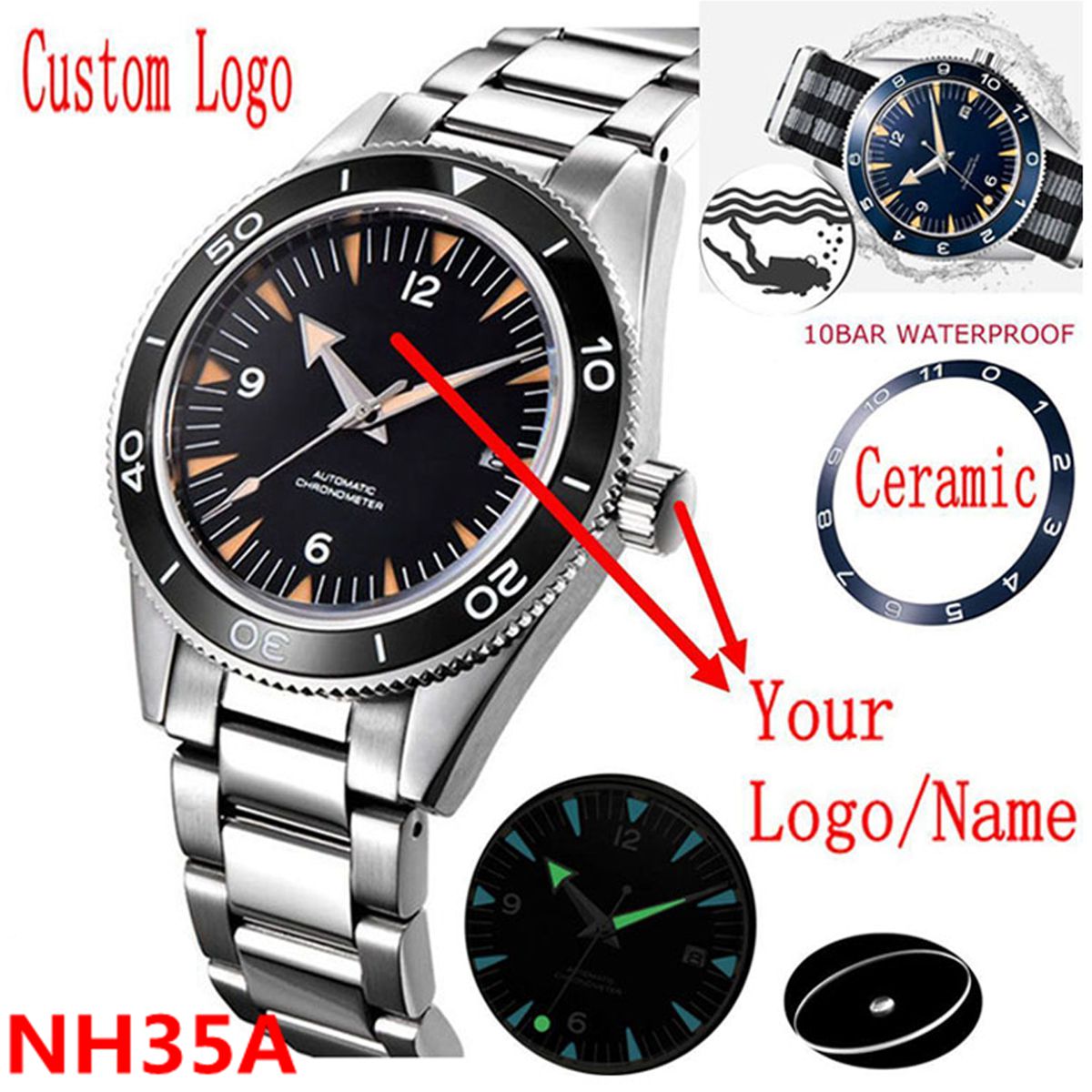 Jewelry Style Watches - 사용자 정의 로고 NH35 무브먼트 시계