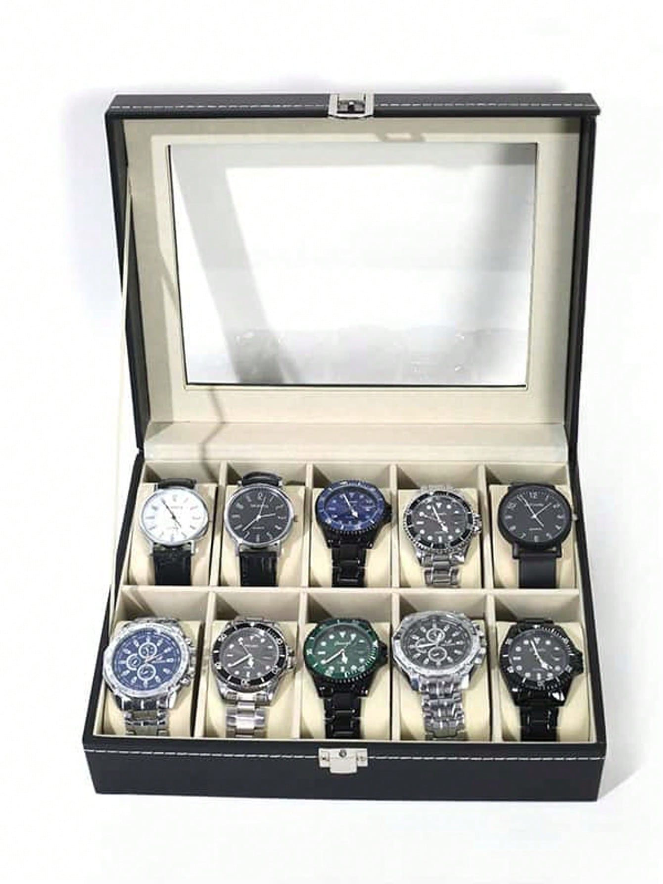 Jewelry Style Watches - 잠금장치가 있는 가죽 시계 상자, 대용량
