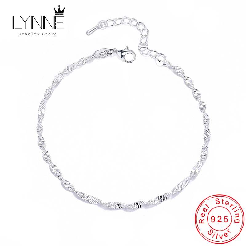 Anklet Foot Chain - 925 스털링 실버 패션 심플 웨이브