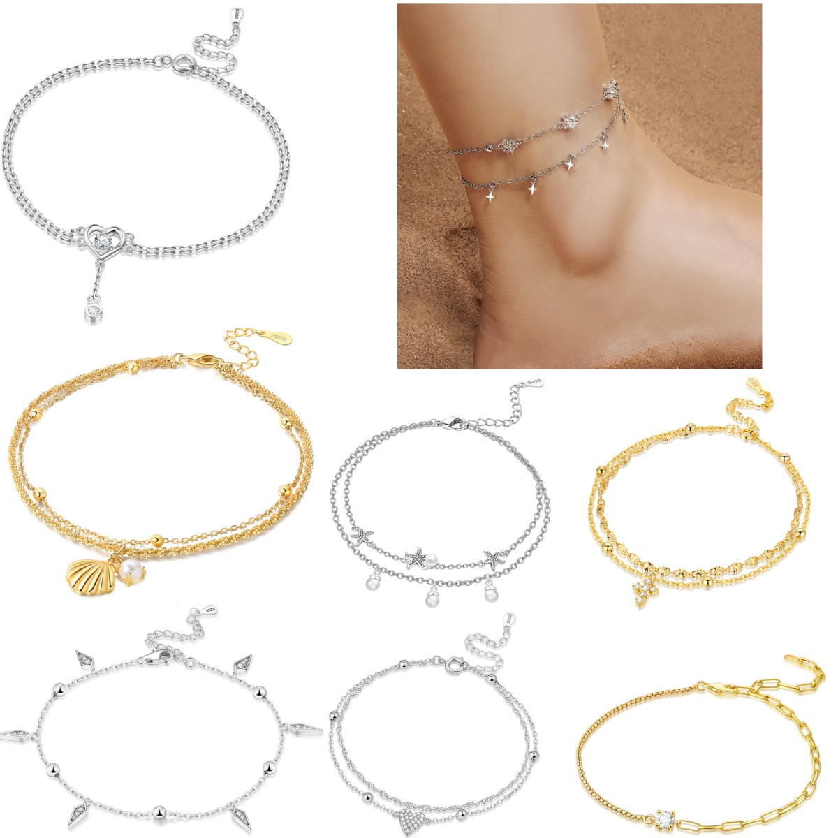 Anklet Foot Chain - Orstarry S925 스털링 실버 여름 더블