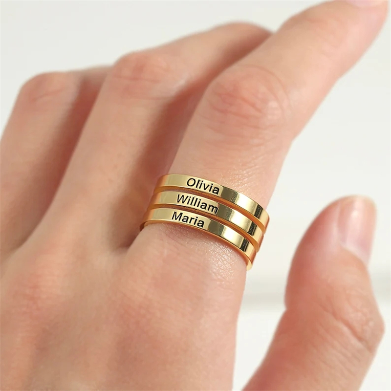 Couple Ring Set - 개인화 된 스테인레스 스틸 조각 이름