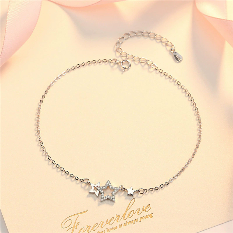 925 스털링 실버 패션 파인 쓰리 스타 지르콘 펜던트 - Anklet Foot Chain 리뷰 및 가격