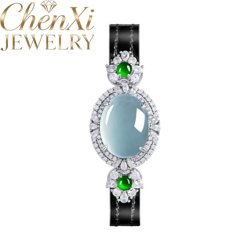 고급 천연 A급 블루 워터 제이디트 카보숑 손목밴드 럭 - Fine Jewelry Watches Women 리뷰 및 가격