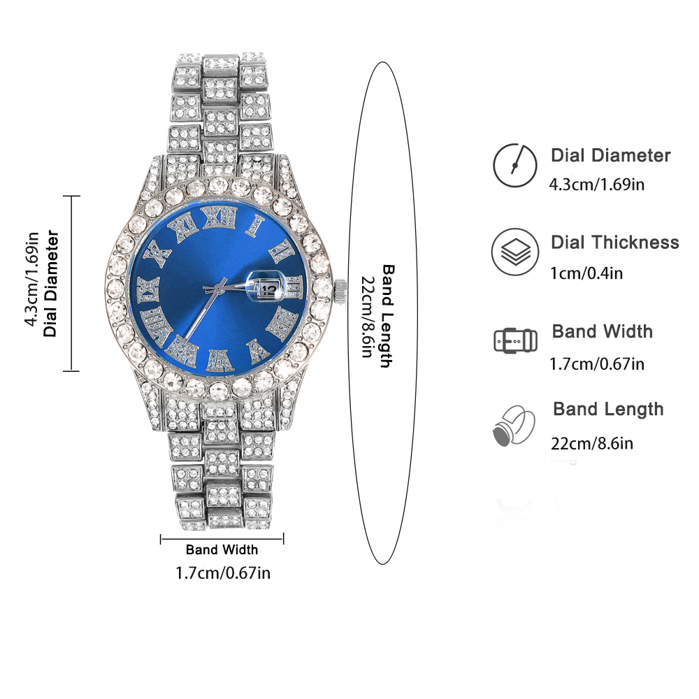 힙합 시계 쥬얼리 세트, 펑크 블루 및 실버 쿠바 체인 - Jewelry Style Watches 리뷰 및 가격