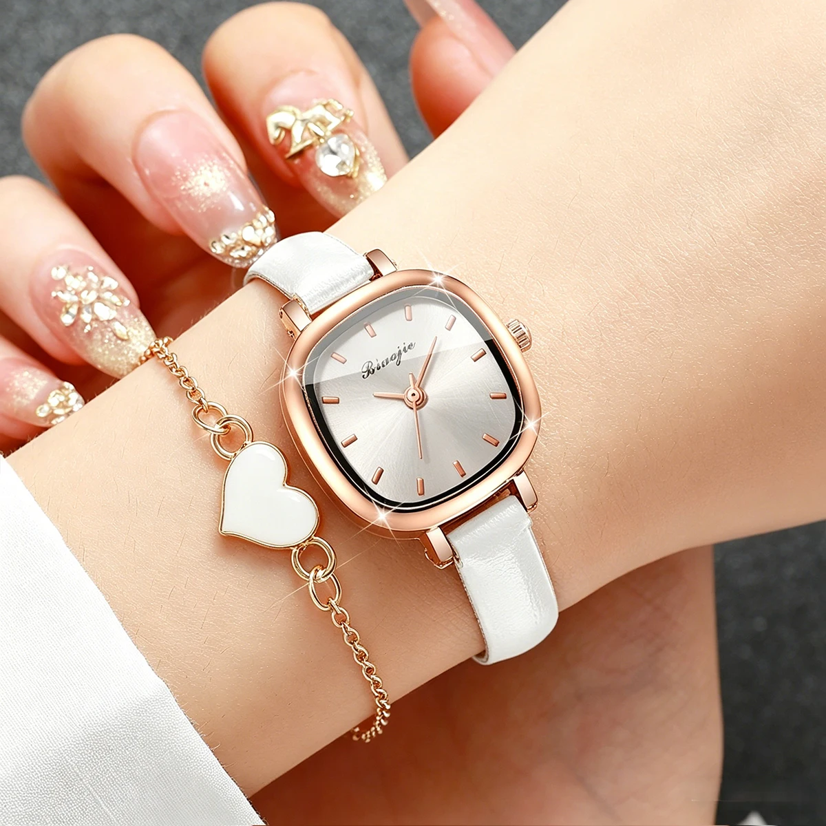 5PCS 패션 스퀘어 다이얼 여성 쿼츠 시계 하트 쥬얼 - Fine Jewelry Watches Women 리뷰 및 가격