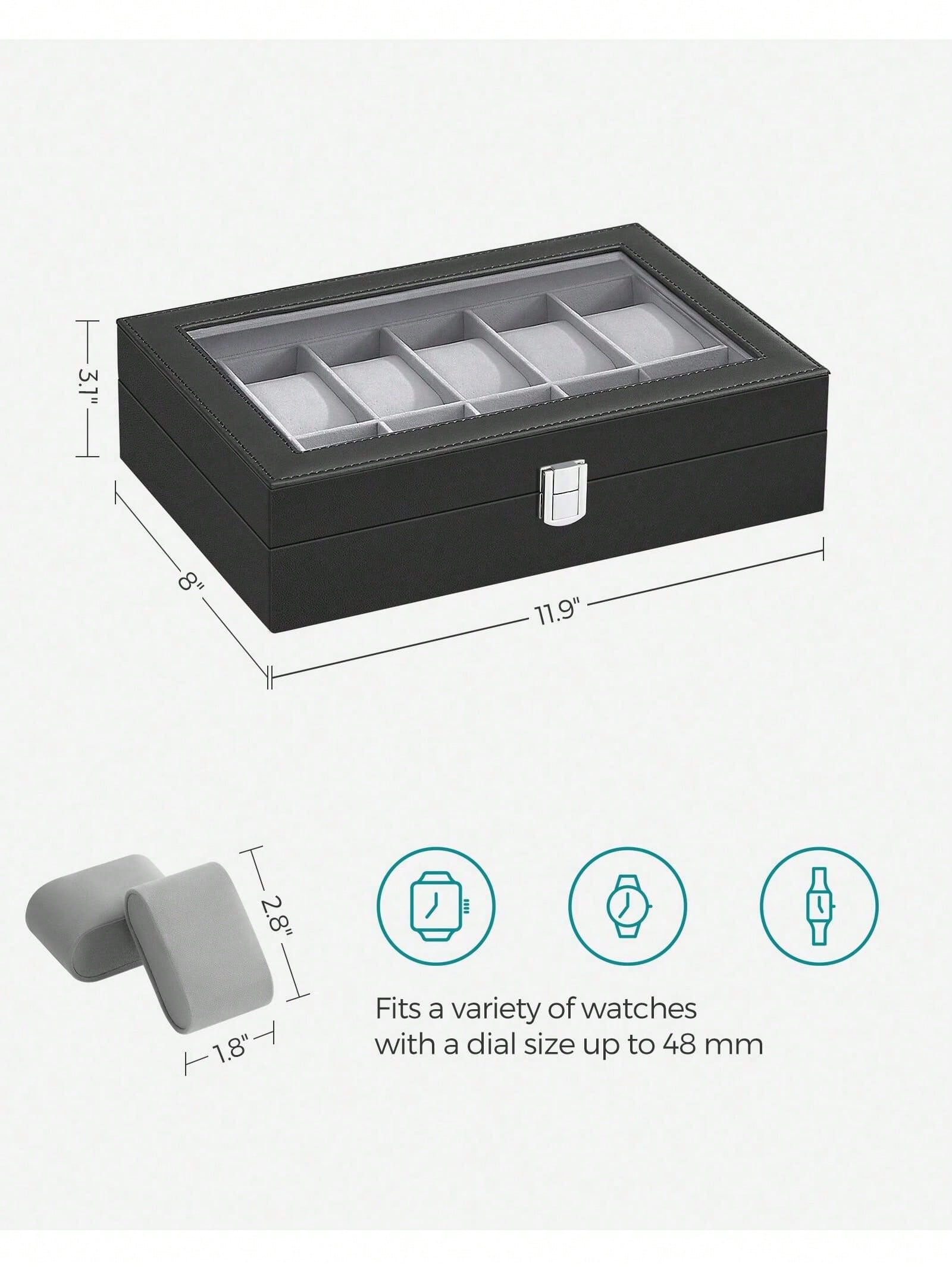 유리 뚜껑과 서랍이 있는 12슬롯 잠금식 시계 상자,  - Jewellery Watches 리뷰 및 가격